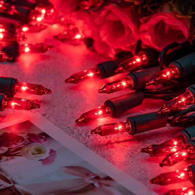 YULETIME 200 Red Christmas Lights, Pack of 2 Strands of 21 ft 100 Count UL Certified Incandescent Mini String Light (Red - Green Wire)