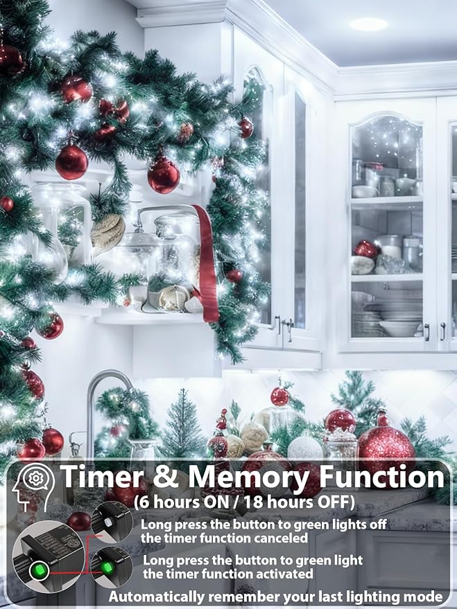 Upgraded Super Long 264FT 800 LED Christmas String Lights Outdoor & Indoor, Memory Function & Timer & 8 Modes, Green Wire Waterproof String Lights for Xmas Tree Holiday Party Garden Decor (Cool White)