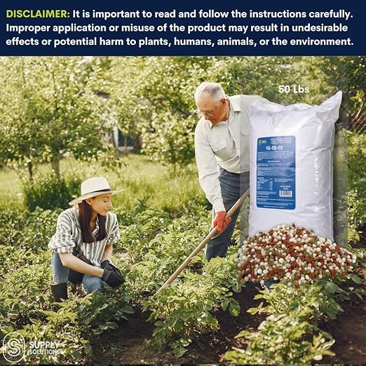 10-10-10 Complete Lawn & Garden Granular Fertilizer with Micronutrients – Balanced NPK Plant Food for Soil Health, Blooms & Roots – Safe for Vegetables, Fruits, Lawns (50 Pounds)