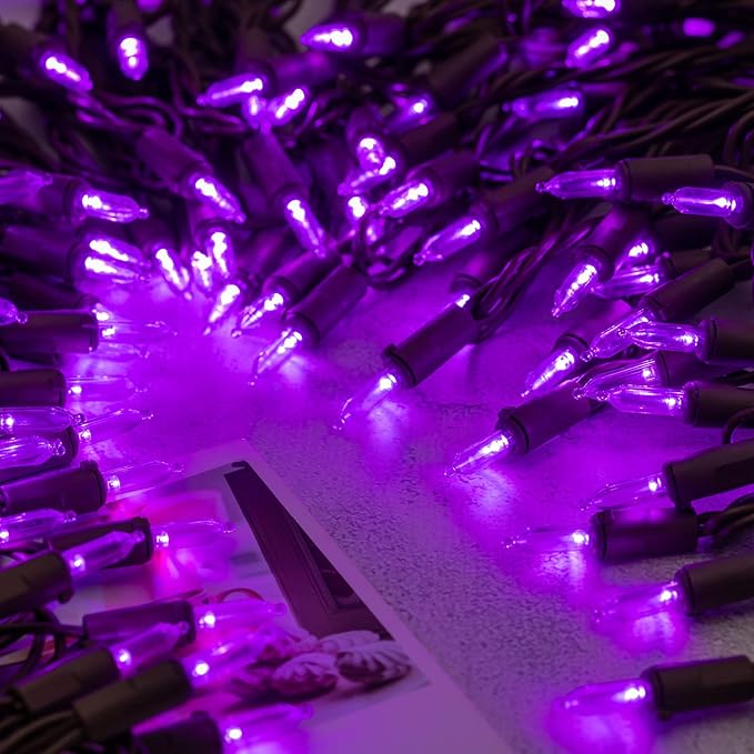 YULETIME 200 Purple LED Christmas Lights, 66 Feet Brown Wire UL Certified Commercial Grade Holiday String Light Set