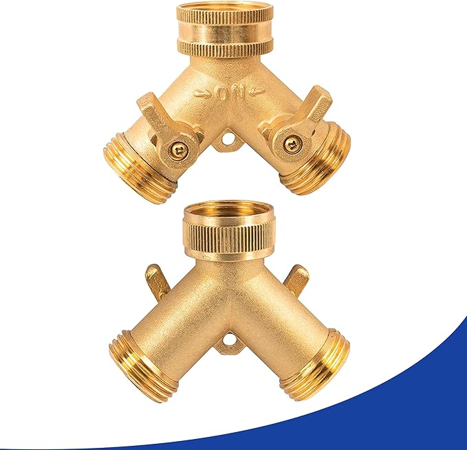 Hourleey 2 Way Hose Splitter, 3/4" Brass Hose Y Splitter with 2 PCS Garden Hose Extension Hose Coiled Spring Protectors and 6 Rubber Washers