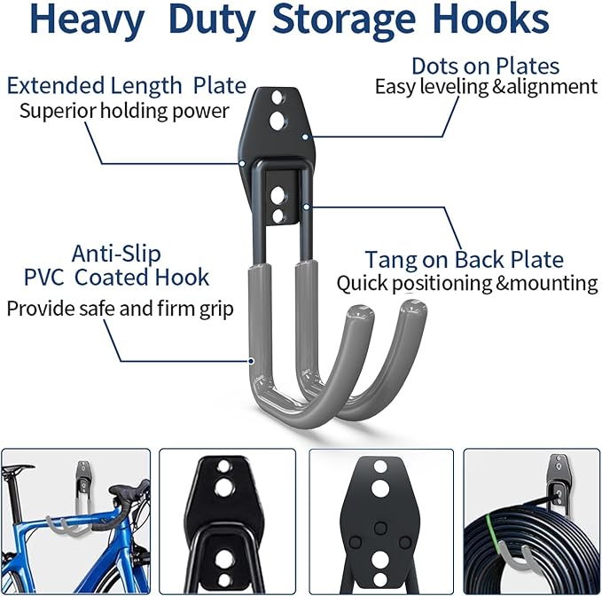 3-H Garage Wall Hooks 31 Pack, Garage Hooks Heavy Duty with Extra Welding Spots, Garage Organizer for Garden, Lawn, Yard Tools, Chairs, Ladders, Weed Eater, Shovel, Blower(Gray)