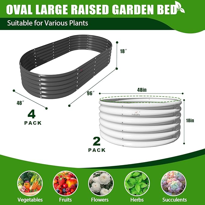 A ANLEOLIFE 6-Pack 4X4X1.5ft & 8X4X1.5ft Deep Root Galvanized Raised Garden Beds Outdoor for Planting Vegetables Flowers Herb