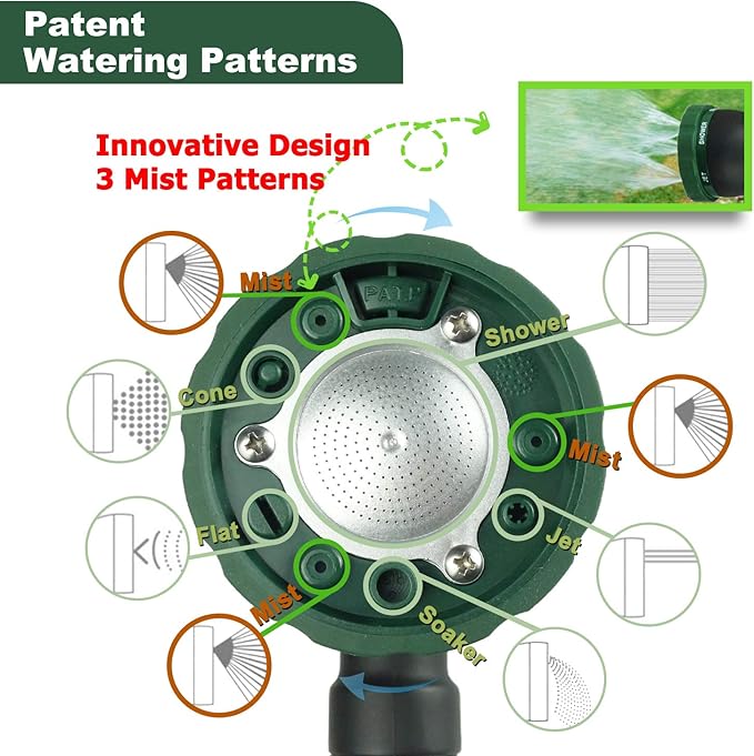 Heavy Duty 21 Inch Watering Wand with Pivoting Head, Adjustable Water Sprayer Wand with Ergonomic Handle, Spray 6 Watering Patterns, Perfect for Watering Hanging Plants