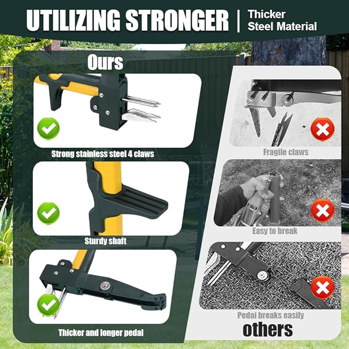 Weed Puller Tool, 50IN Long Handle 4 Claws Stand Up Weeding Tool, Extra Thickened Stainless Steel Shaft Garden Weeder,Remove the Roots of Thistles, Crabgrass, Dandelions, and Blackberries, etc.