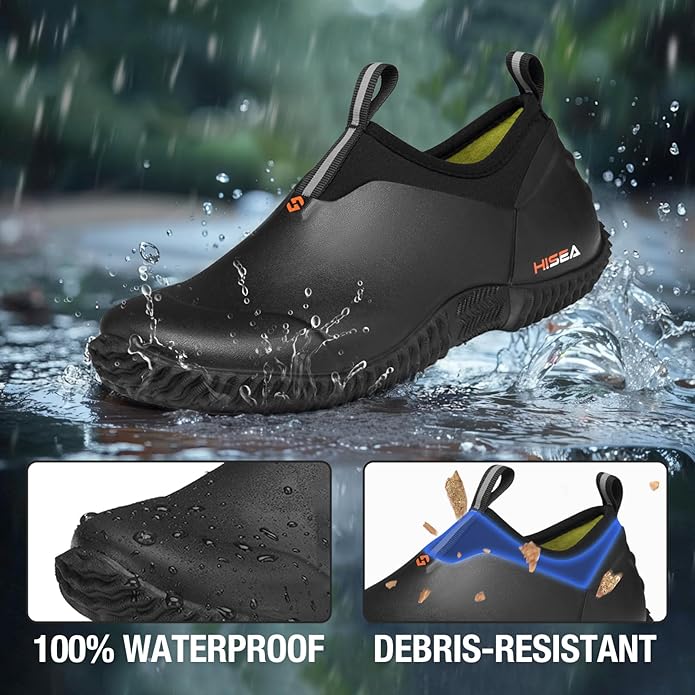 HISEA Waterproof Garden Shoes for Women Neoprene Slip-On Rubber Rain Footwear Short Ankle Booties