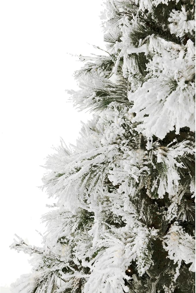Fraser Hill Farm 7.5-ft. Snowy Pine Flocked Christmas Tree, Fake Snowy Artificial Tree, Festive Indoor Holiday Decoration