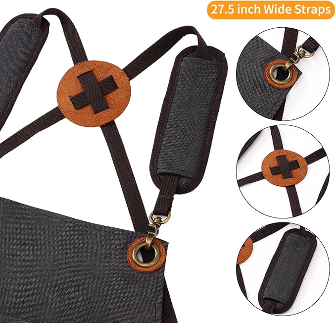 Aprons for Men, Heavy Duty Canvas Tool Apron, With multi Tool Pockets, Adjustable S to XXXL Cross Back Apron, Workshop & Woodworking Apron, Utility Work Aprons for Men
