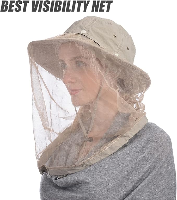 USHAKE Head Net Hat, Safari Hat Sun Hat Bucket Hat with Hidden Net Mesh
