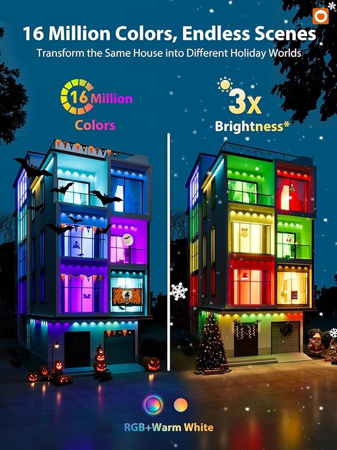 addlon 400FT(200FT*2) Permanent Outdoor Lights, Smart RGB+IC LED Lights for House & Outdoor Decor, App & Remote Control, DIY Scene Modes, IP67 Waterproof for Christmas, Holiday, Party Decorations