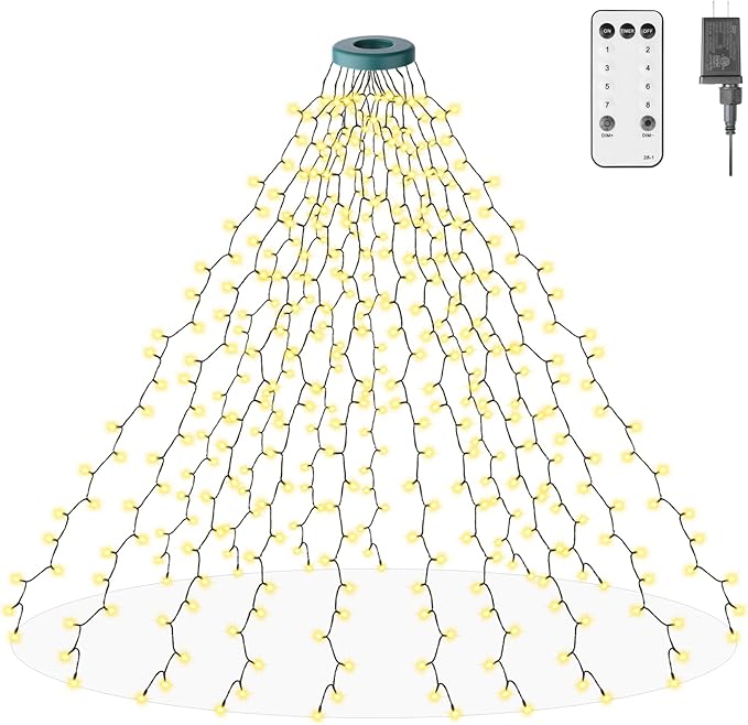 400 LEDs Christmas Tree Lights,LED Christmas Lights with 8 Light Modes,Timer& Memory Function,Remote Control,16 Strands 6.6FT String Light for Wedding,Home Party,Xmas Tree Decor,Warm White