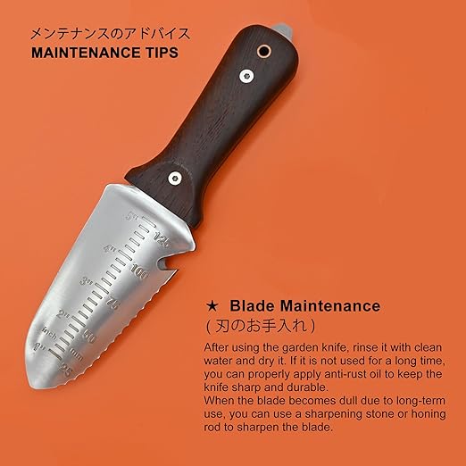 TONMA Hori Hori Garden Knife [Made in Japan] Heavy Duty Stainless Steel Japanese Hori Knife with Sheath Garden Tools, Natural Wenge Wood Handle, Full Tang, 5.5-Inch Blade
