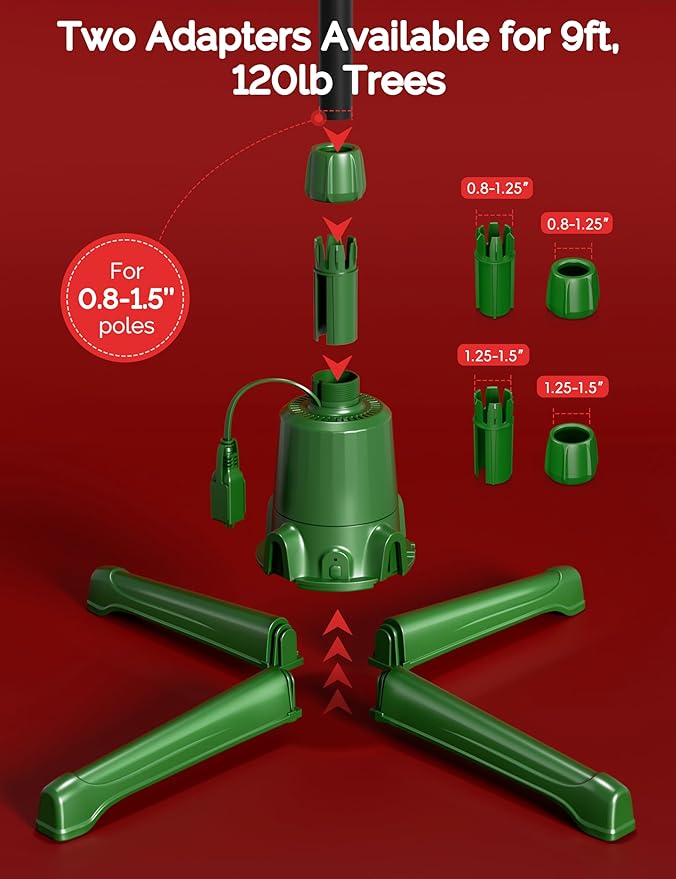 COOLWUFAN Musical Rotating Christmas Tree Stand with Remote Control, Built-in Electrical Outlets Xmas Tree for Up to 9ft Artificial Trees, Stable 360 Degree Spinning Tree Base Holder