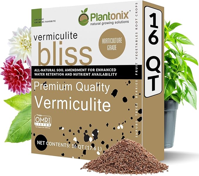 Vermiculite Bliss (16 Qts) - Organic Vermiculite for Gardening - Fine Grade Vermiculite for Plants - Coarse Vermiculite Soil Amendment - Bulk Vermiculite for Garden Soil, Perlite, & Seed Starting
