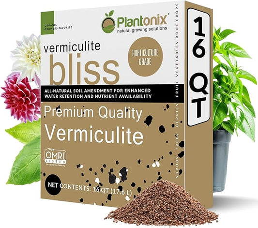 Vermiculite Bliss (16 Qts) - Organic Vermiculite for Gardening - Fine Grade Vermiculite for Plants - Coarse Vermiculite Soil Amendment - Bulk Vermiculite for Garden Soil, Perlite, & Seed Starting