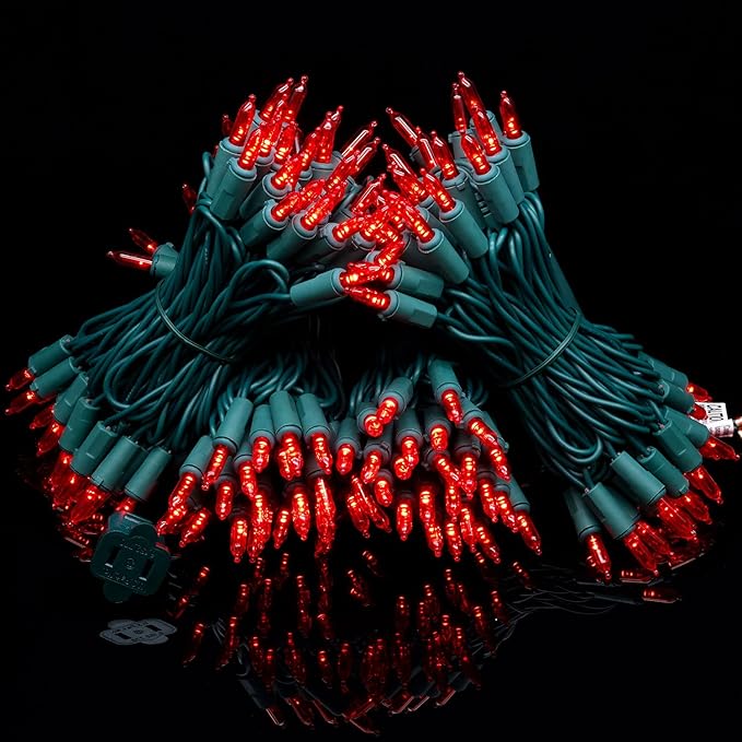 YULETIME 200 Count Red LED Christmas Lights, 66 Feet Green Wire UL Certified Commercial Grade Holiday String Light Set (Red)