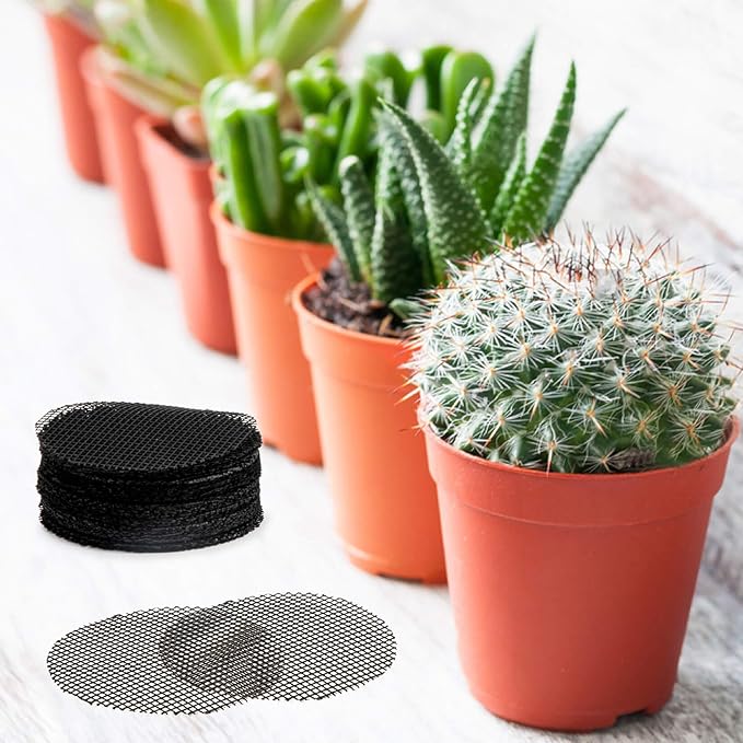 100 Plant Pots Hole Mesh Pad - MAQIHAN Flower Pot Mesh Mat Terrarium Potting Eye Mesh Mats Pot Substrate Barrier 2 Inch Net Bonsai Gardening Grid Ceramic Drainage Hole Mesh Screen Prevent Soil Leaking