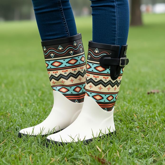 landchief Rain Boots for Women, Waterproof Ladies Tall Knee High Rubber boots,Comfort Garden Boots Anti-Slip Mid Heel Women Rain Shoes Outdoor