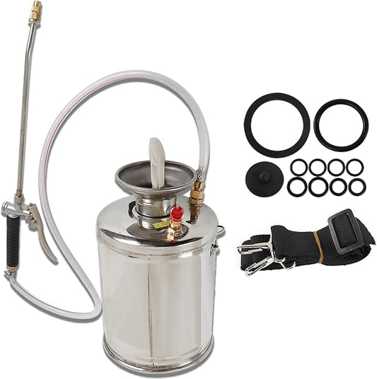 HOSTIC 1 Gallon Stainless Steel Sprayer Hand Pump Sprayer with Pressure Gauge Safety Valve Adjustable Nozzle for Gardening Lawn and Cleaning