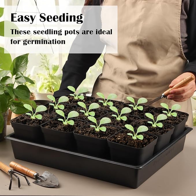 3.15 inch (8CM) Square Nursery Pots 100 pcs, Sturdy Seedlings Trays 5 Pcs, Seeds Starter Germination Tray, Microgreening Planter Nursery Propagation 5 Sets