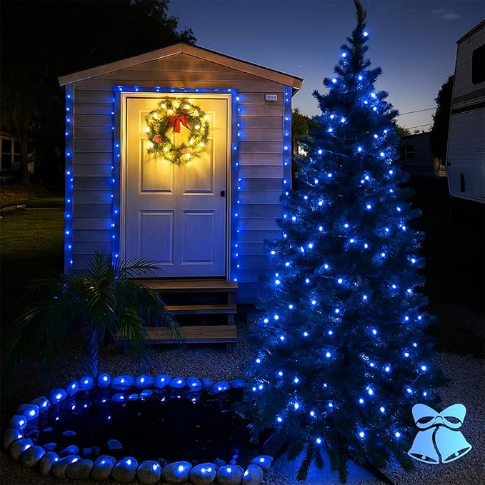 Extra-Long 144FT Solar String Lights for Outside, 2 Pack 400LED Solar Christmas Lights Outdoor, Waterproof Copper Wire with 8 Modes Twinkle Fairy Lights for Tree Garden Party Christmas Decor (Blue)