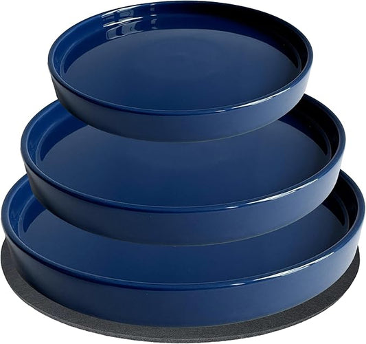 Ceramic Plant Saucer Pot Tray 6, 8, 10 Inch Blue, Planter Saucers for Indoors Outdoor, Durable Sturdy Flower Drainage drip Water Tray for Glazed Pots Base