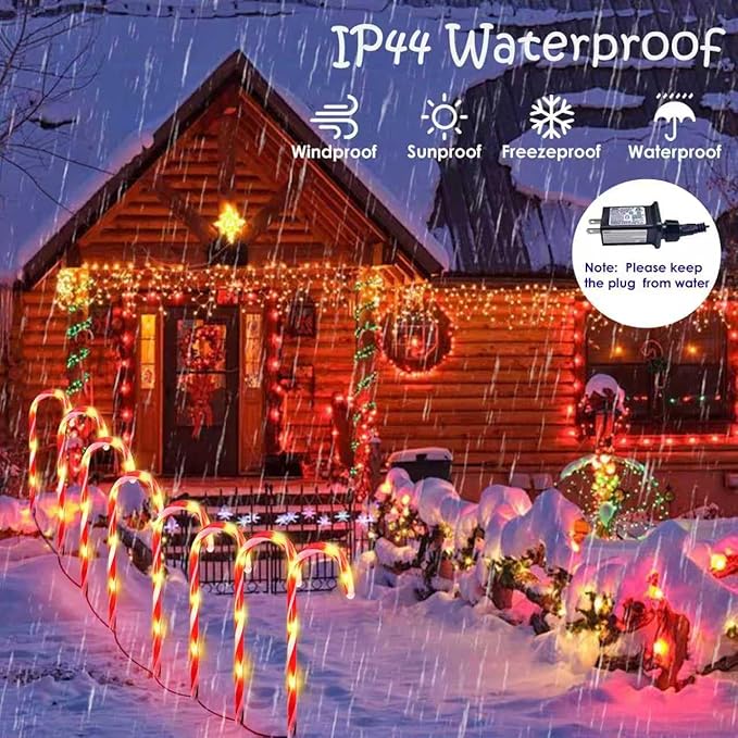 8 Pack Christmas Candy Cane Lights, Christmas Decorations Outdoor Waterproof, Pathway Light Plug in with 8 Lighting Modes & Memory Function for Outside Path Walkway Party Garden Yard Patio Xmas Decor