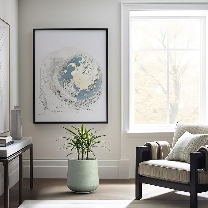 Kante 11.6" Dia Round Concrete Planter, Outdoor Indoor Large Plant Pots Containers with Drainage Hole and Rubber Plug for Home Garden Patio, Mint Green