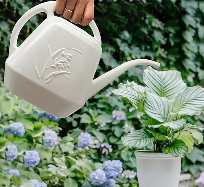 Plant Watering Can - 1 Gallon - White - with Long Spout for Indoor and Outdoor Plant Garden