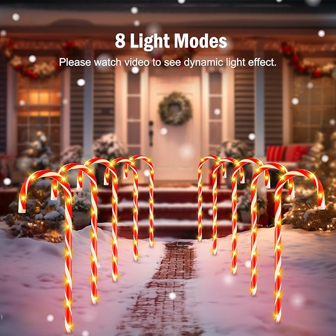 Brightown 35" Candy Cane Lights Outdoor Pathway, 10 Packs Jumbo Candy Cane Pathway Lights, 8 Modes LED Outdoor Candy Cane Decorations Christmas Pathway Lights Yard Lawn Driveway Walkway Sidewalk