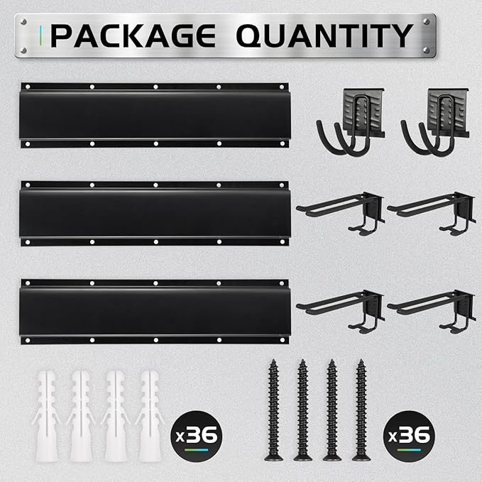 Garage Tool Organizer Wall Mount, Heavy Duty Garage Organization Tool Storage Utility Rack, Sturdy Storage Rack Hanger with Adjustable Hooks, Garden Tool Organizer for Shovel, Rake, Folding Chair