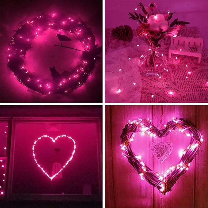 4 Pack 60 LED Christmas Fairy Lights Battery Operated with Timer, 20FT Waterproof Twinkle Lights Indoor Outdoor, String Lights for Bedroom, Wedding, DIY, Centerpiece, Christmas Decorations(Pink)