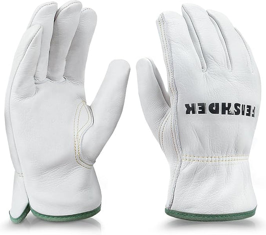 Cowhide Leather Work Gloves for Men & Women, Durable for Heavy Duty Construction, Gardening, Ranch, Farm Gloves