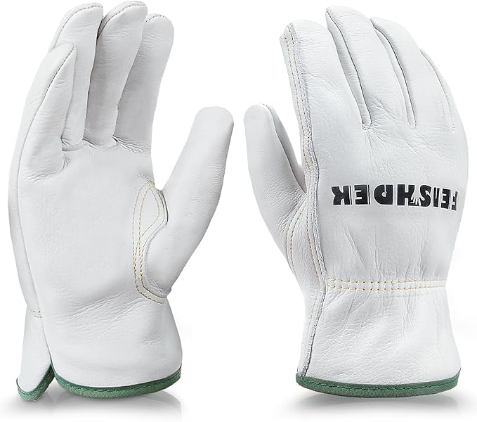 Cowhide Leather Work Gloves for Men & Women, Durable for Heavy Duty Construction, Gardening, Ranch, Farm Gloves