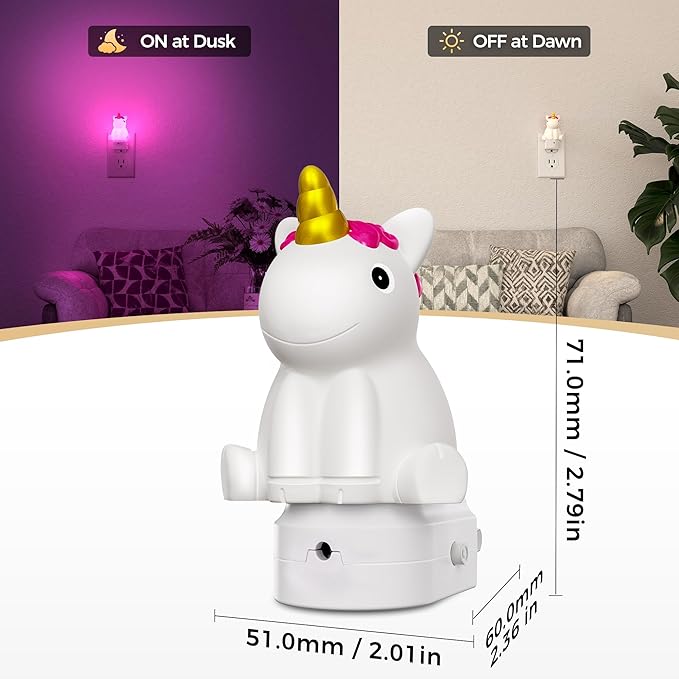 DORESshop LED Night Light for Kids[2 Pack], 3D Cute Unicorn Night Lights Plug into Wall with Dusk to Dawn Sensor, RGB+Soft White 3000K Night Light, Christmas Birthday Gift for Kids, Room Decor