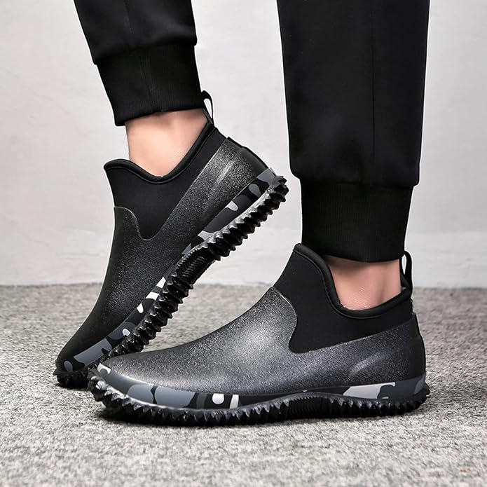 Unisex Waterproof Garden Shoes Ankle Rain Boots Mud Muck Rubber Slip-On Footwear with Comfort Insole for Women Men