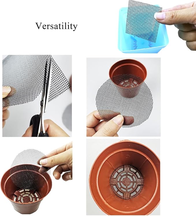 HAHIYO 50PCs 4Inch/10Cm Black Square Glassfibre Flower Pot Hole Mesh Pad Bottom Grid Mat Bonsai Drainage mesh Hole Screens Gasket Prevent Soil Loss Breathable Gasket Drainage Netting for Bonsai