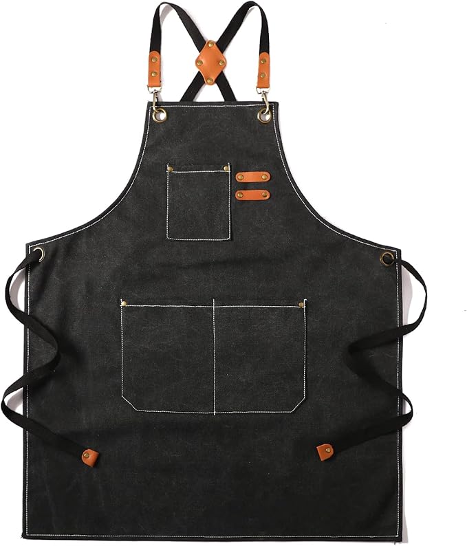 Tosewever Canvas Cross Back Chef Cotton Aprons for Men Women with Large Pockets