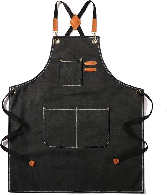 Tosewever Canvas Cross Back Chef Cotton Aprons for Men Women with Large Pockets
