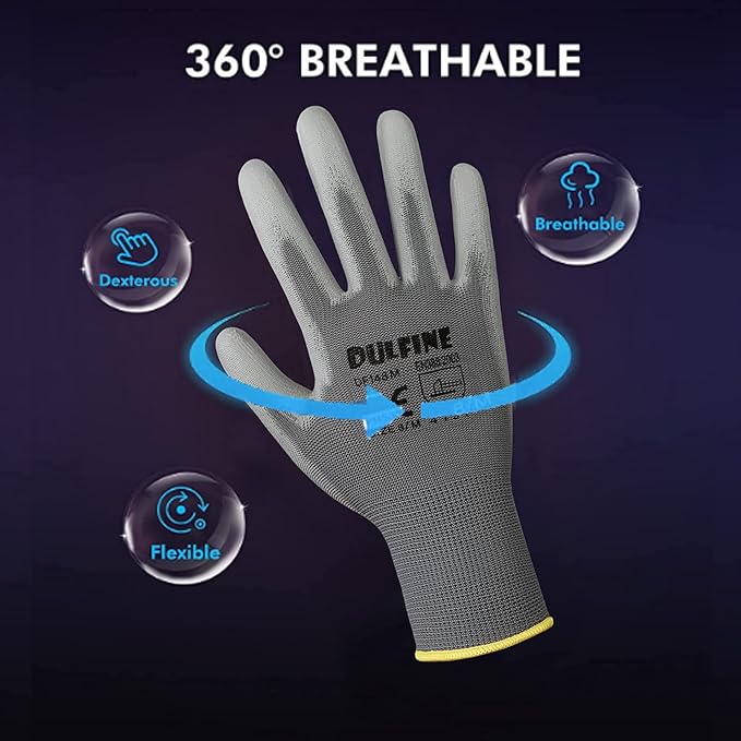 Safety Work Gloves PU Coated-12 Pairs,Grey Seamless Knit Glove with Polyurethane Coated Smooth Grip on Palm & Fingers, for Men and Women, Ideal for General Duty Work (Small)