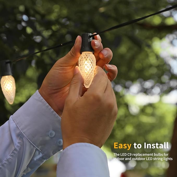 50 Pack C9 Led Replacement Christmas Light Bulb, Warm White C9 Shatterproof Led Bulbs for Indoor Outdoor Decorative String Light, E17 Base