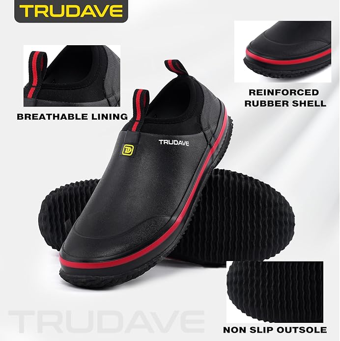 Trudave Mens Garden Shoes, Waterproof Slip-On Womens Rain Boots Unisex Rubber Footwear for Gardening, Farming, Lawn Care and Yard Work, Size 6-13