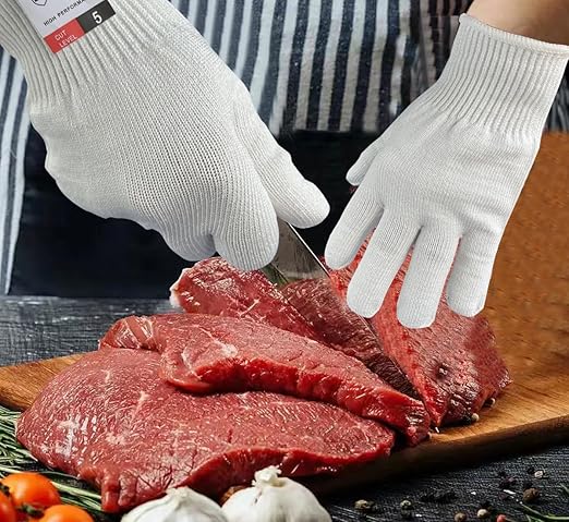 Cutting Gloves, 2 Pairs of Cut Resistant Gloves Food Grade, Cut Resistant Gloves for Kitchen, Oyster Shucking, Fish Fillet Processing, Carving Wood and Gardening(Small-White)