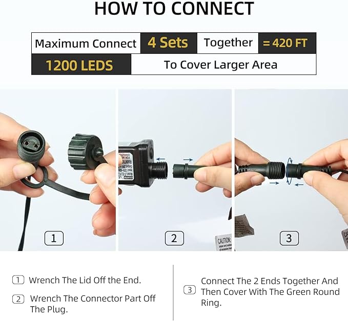105FT 300LEDs Christmas Lights Outdoor Indoor String Lights 8 Modes Memory Function for Christmas Tree Party Decoration, 100% UL Listed (4 Sets CONNECTABLE) Multi-Color