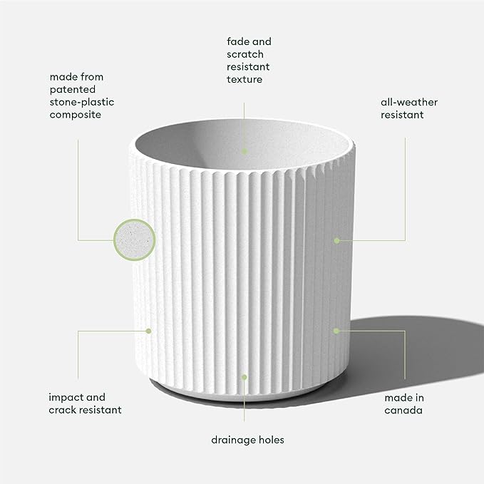 Veradek Demi Series Round Planter for Porch, Patio, Backyard | Durable Plastic-Stone Composite Material | Modern Décor for Tall Plants, Flowers