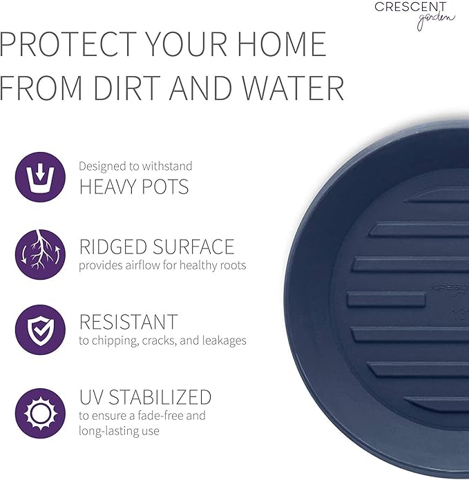 Crescent Garden Universal Round Planter Saucer, Durable Drainage Dish for Plant Pots, Heavy-Duty Plant Dishes Saucer, Indoor & Outdoor Plant Trays - Midnight Blue (11 inch Inner, 15 inch Outer)