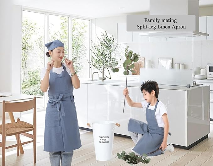 Linen Apron for women with pockets Cottion Linen Split-leg Apron for Clay Kichen Artist Pottery Gardening