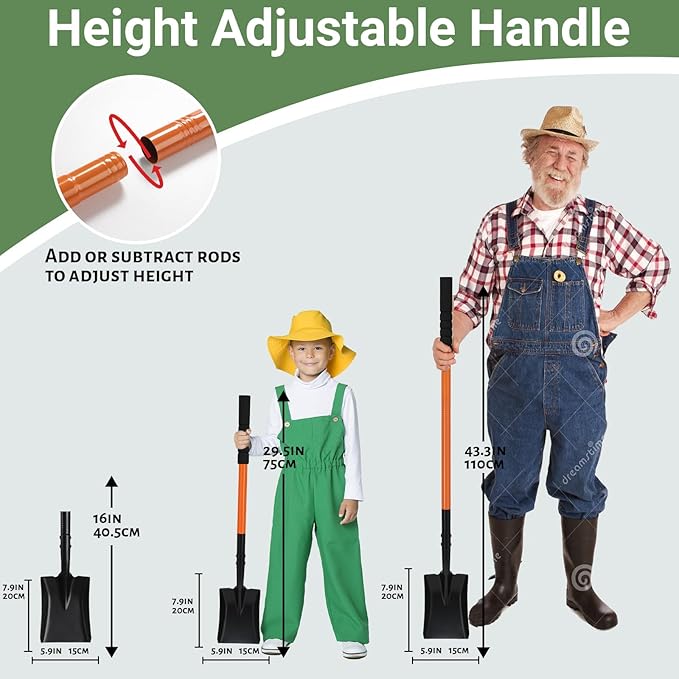 Shovel, Garden Shovels for Digging, Small Spade Square Trench Shovel with 43.3" Metal Handle,Mini Transfer Small Flat Shovels for Gardening,Planting,Digging,Landscaping,Camping,Kids Sand Beach Shovels