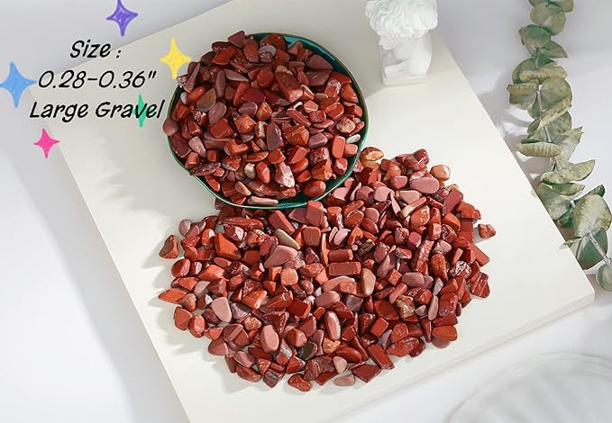 QINJIEJIE 0.9Lbs Red Jasper Plants Rocks Vase Filler Aquarium Small Gravel Decorative Stones Terrarium Pebbles Fish Tank Decorations Bulk Polished Crystal Chips Landscaping Sand for Garden