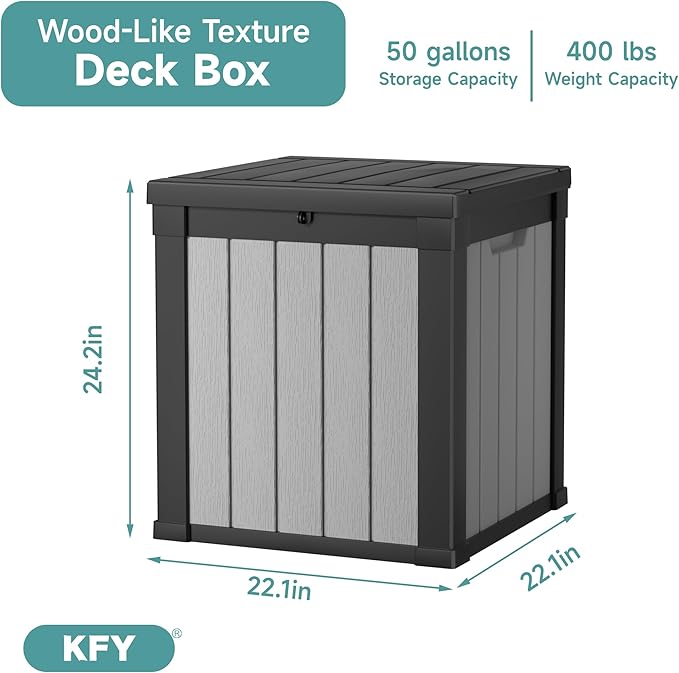 50 Gallon Waterproof Resin Deck Box, UV Resistant Outdoor Storage for Garden, Patio, Porch, Delivery, Striped Black & White